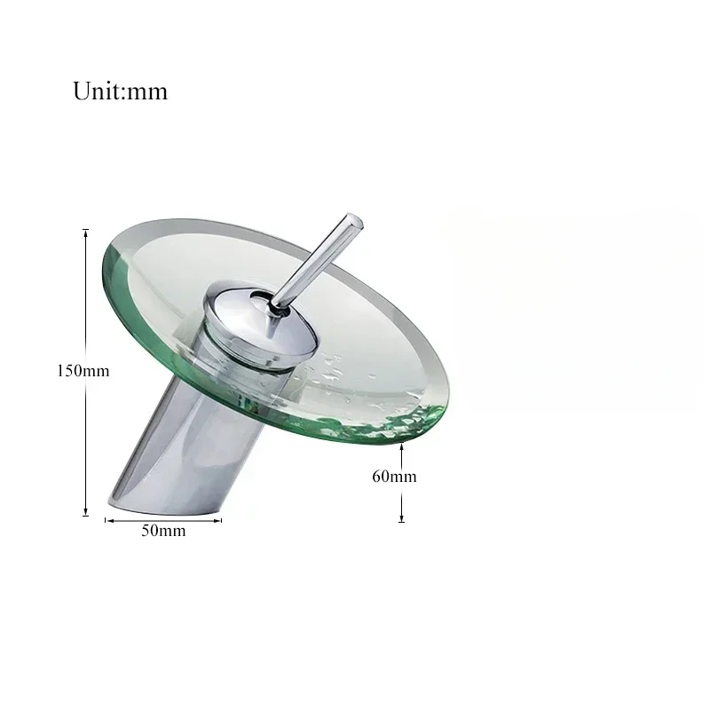 Colorful Glass Waterfall Bathroom Basin Sink Faucet Chrome Basin Sink Faucet Single Lever Deck Mounted Round Mixer Tap