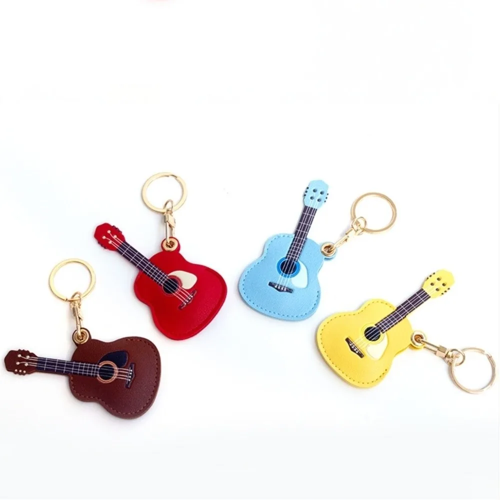 PU Leather Guitar Access Card Holder Protective Case Airplane Suitcase Tag Guitar Pendant Keyring Creative Multifunctional