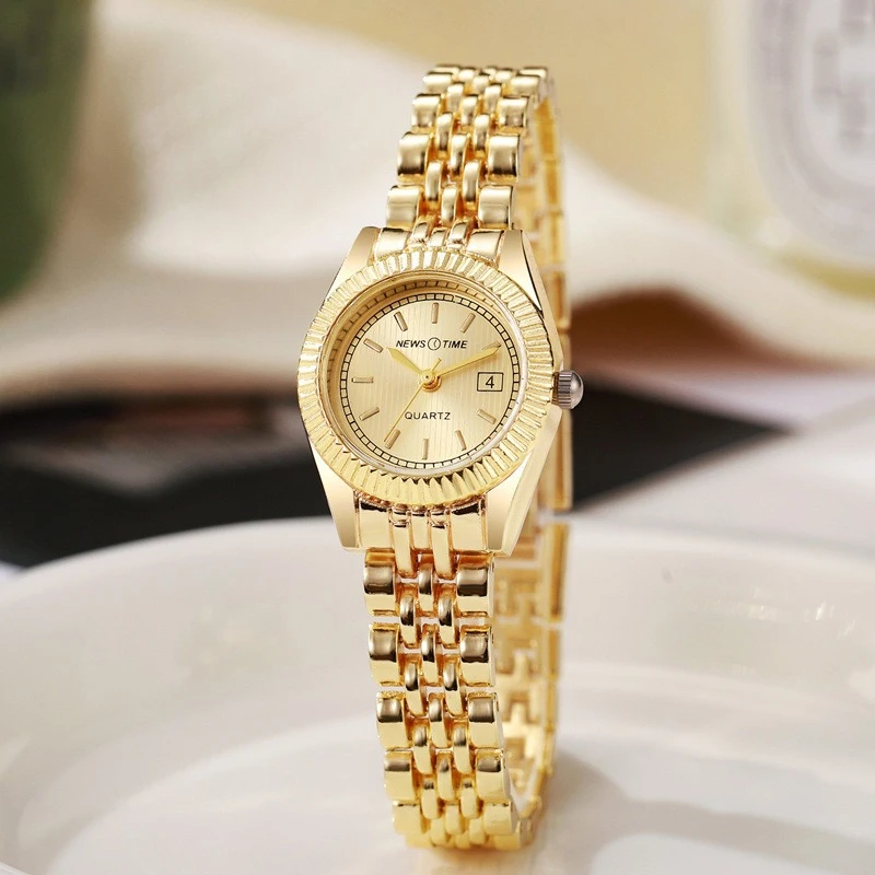 클래식 스틸 벨트 여성용 시계 간단하고 우아한 클래식 다목적 럭셔리 골드 쿼츠 시계