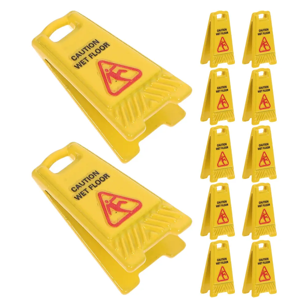 

12Pcs Miniature Caution Wet Floor Signs Realistic Plastic Slippery Floor Warning for Dollhouse Safety Education Role Play