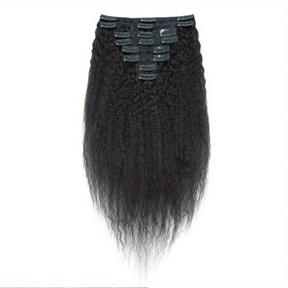 Kinky straight Clip In Human Hair Extensions Natural Color In Brazilian Remy Human Hair 120G 8Pcs/Set Full Head For WomenYaki