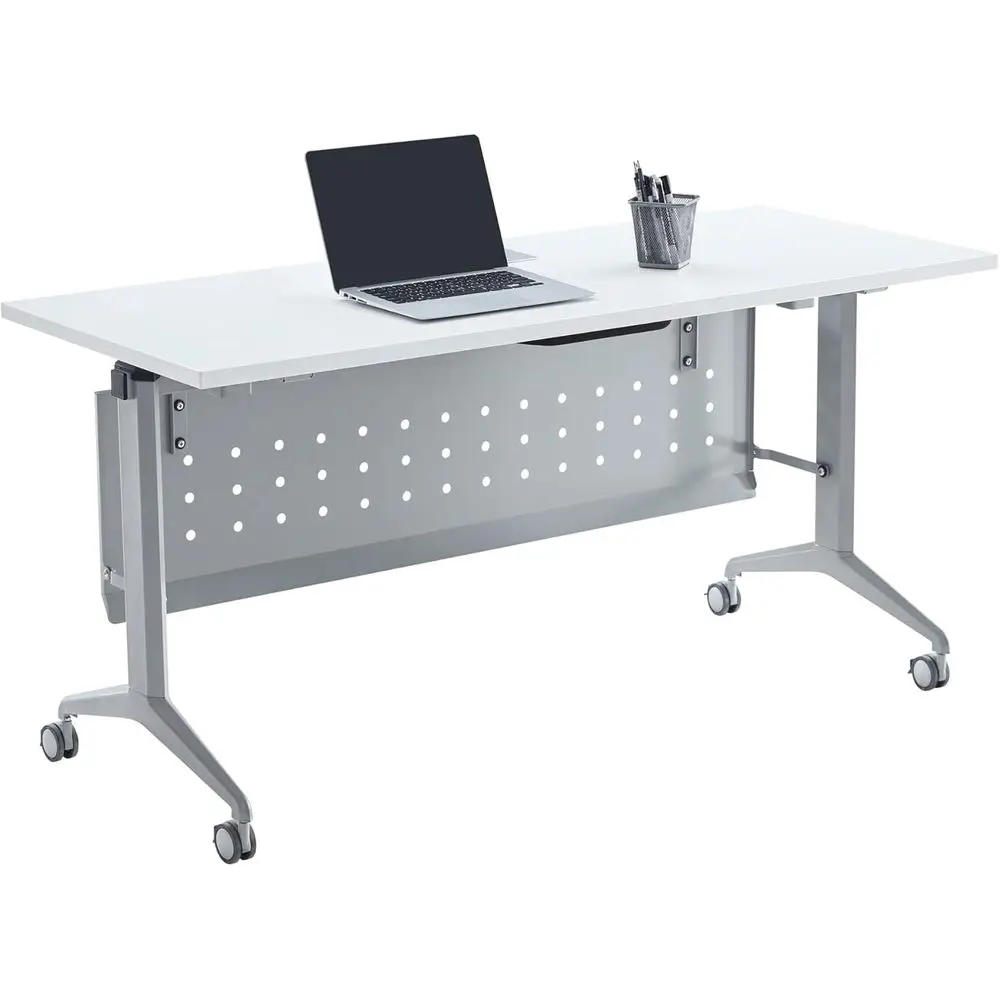 60W White/Silver AnyPlace Lip-Top Nesting Training Table with Stylish Panel, 24D
