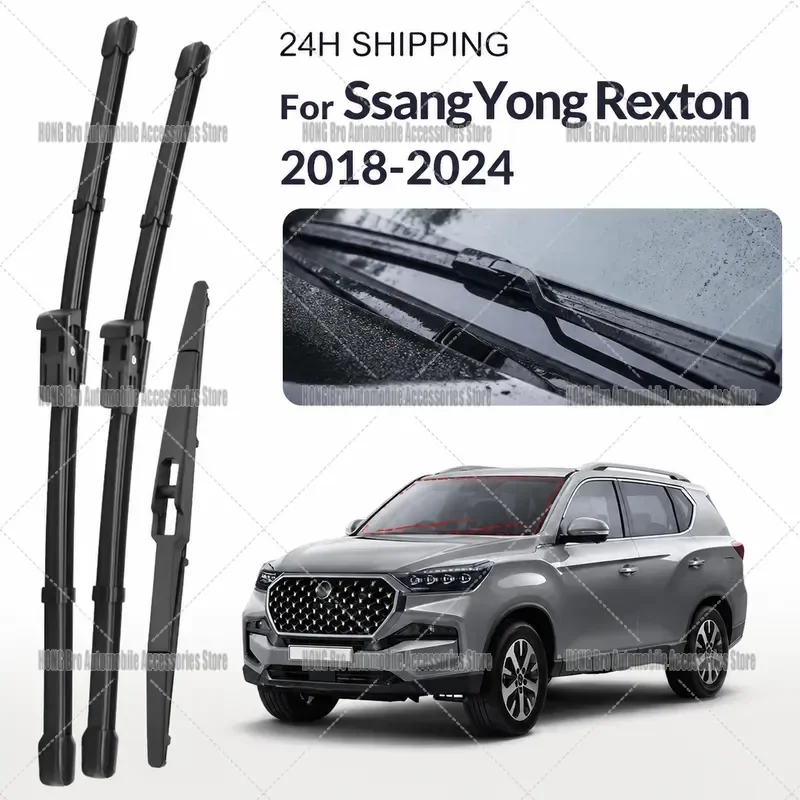 For SsangYong Rexton Y400 Y450 Y461 2018-2024 Front Rear Windshield Wiper Blades Window Screen Brush Set 26 20 13 Inch Auto
