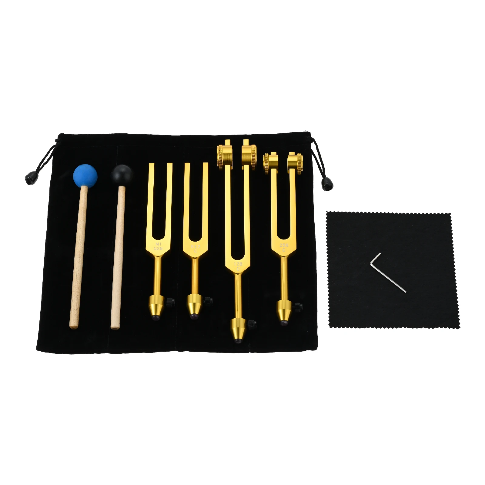 4pcs Golden Tuning Forks Silicone Hammer Tool Bag (MI528 hz 128 hz 256 hz 512 hz) Massage Joints DNA Repair Balance Stress Relax