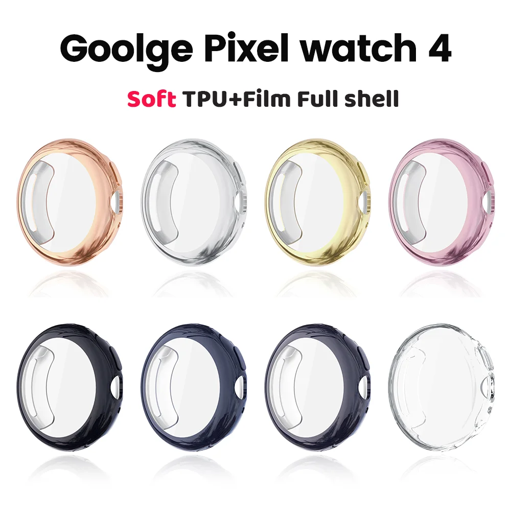 Funda suave de TPU + película para Google Pixel Watch 4, parachoques de 45mm y 41mm, cubierta antiarañazos + accesorios protectores de pantalla