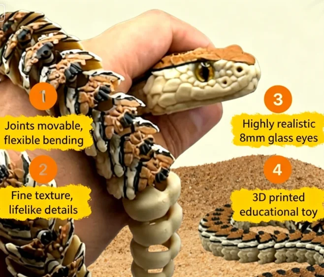 3D Printed Delicate Multi-jointed Movable Rattlesnake for Home Accessories Desk Decoration Kids Halloween Scare Figurines
