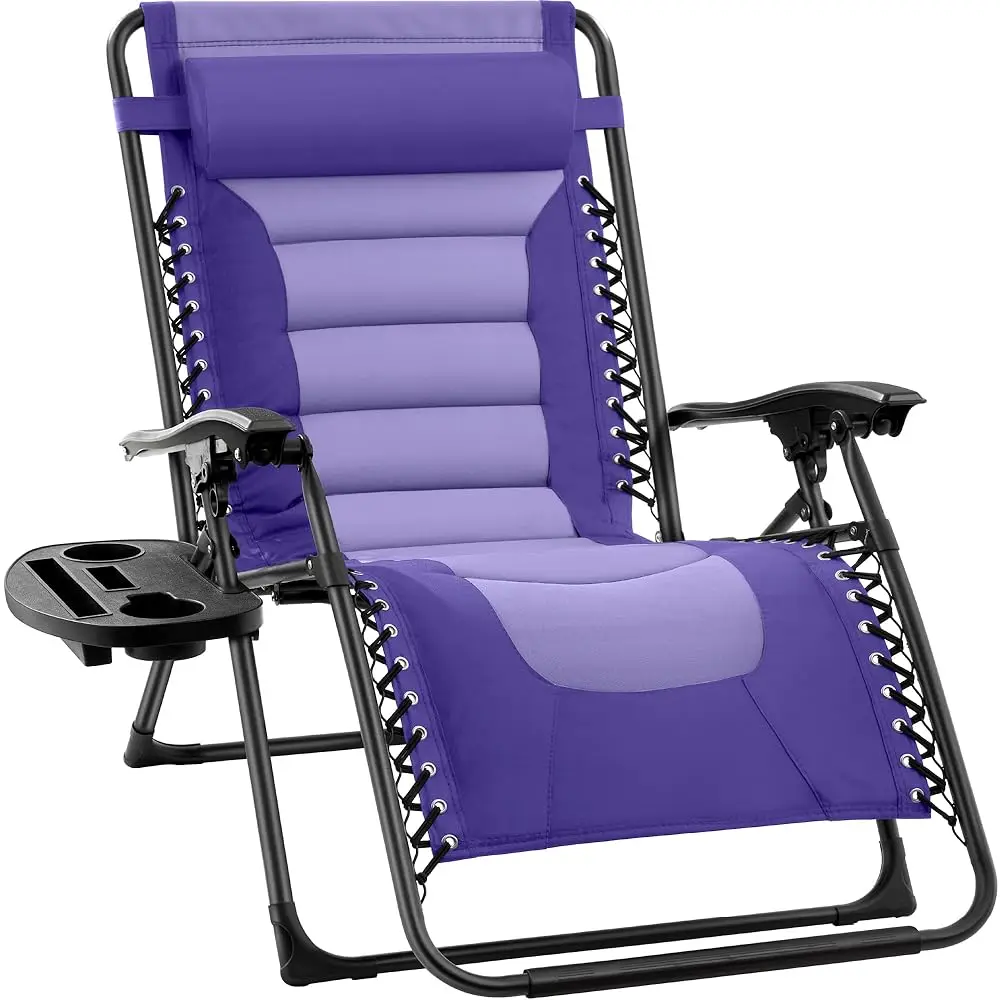 

Oversized Padded Zero Gravity Chair, Folding Outdoor Patio Recliner, Xl Anti Gravity Lounger For Backyard W/Headrest, Cup