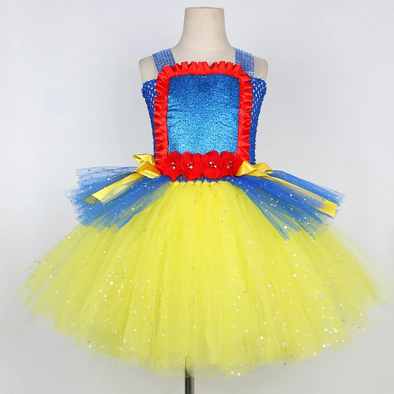Sparkly Snow White Princess Dresses for Girls Christmas Halloween Twinkle Costumes for Kids Birthday Party Ballet Tutus Outf@0Z*