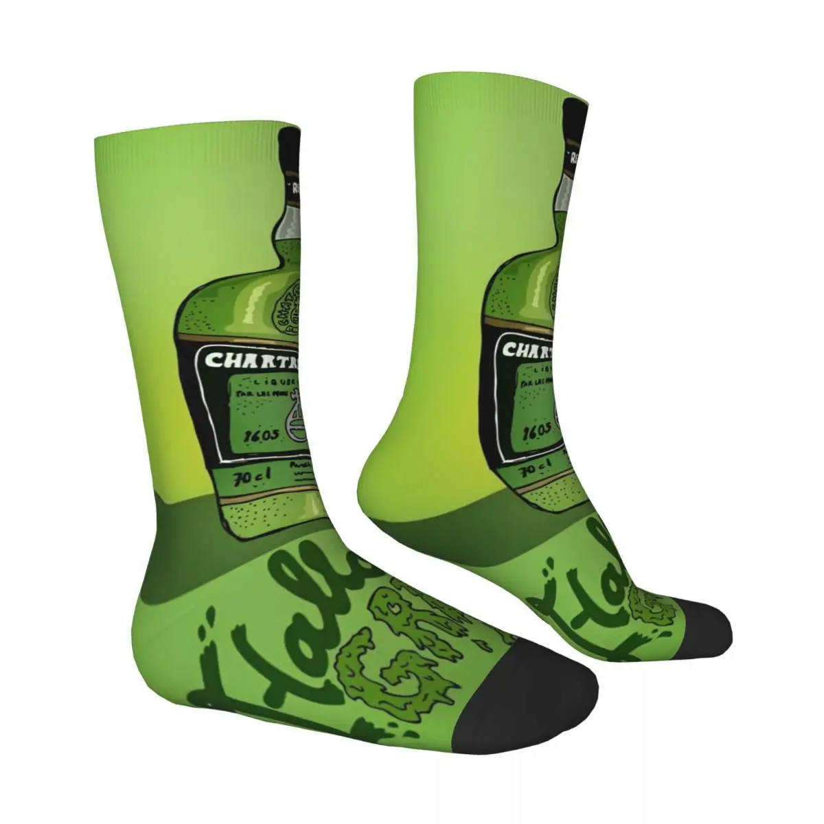 Green Chartreuse Bottle Oil Painting Drink Socks Autumn French Liqueur Wine Stockings Funny Men Medium Soft Socks Non Slip Socks