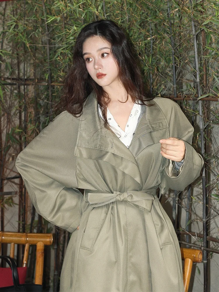 

Элегантное женское пальто в корейском стиле, свободного кроя, с длинными рукавами, из полиэстера, для весны и осени, повседневная верхняя одежда