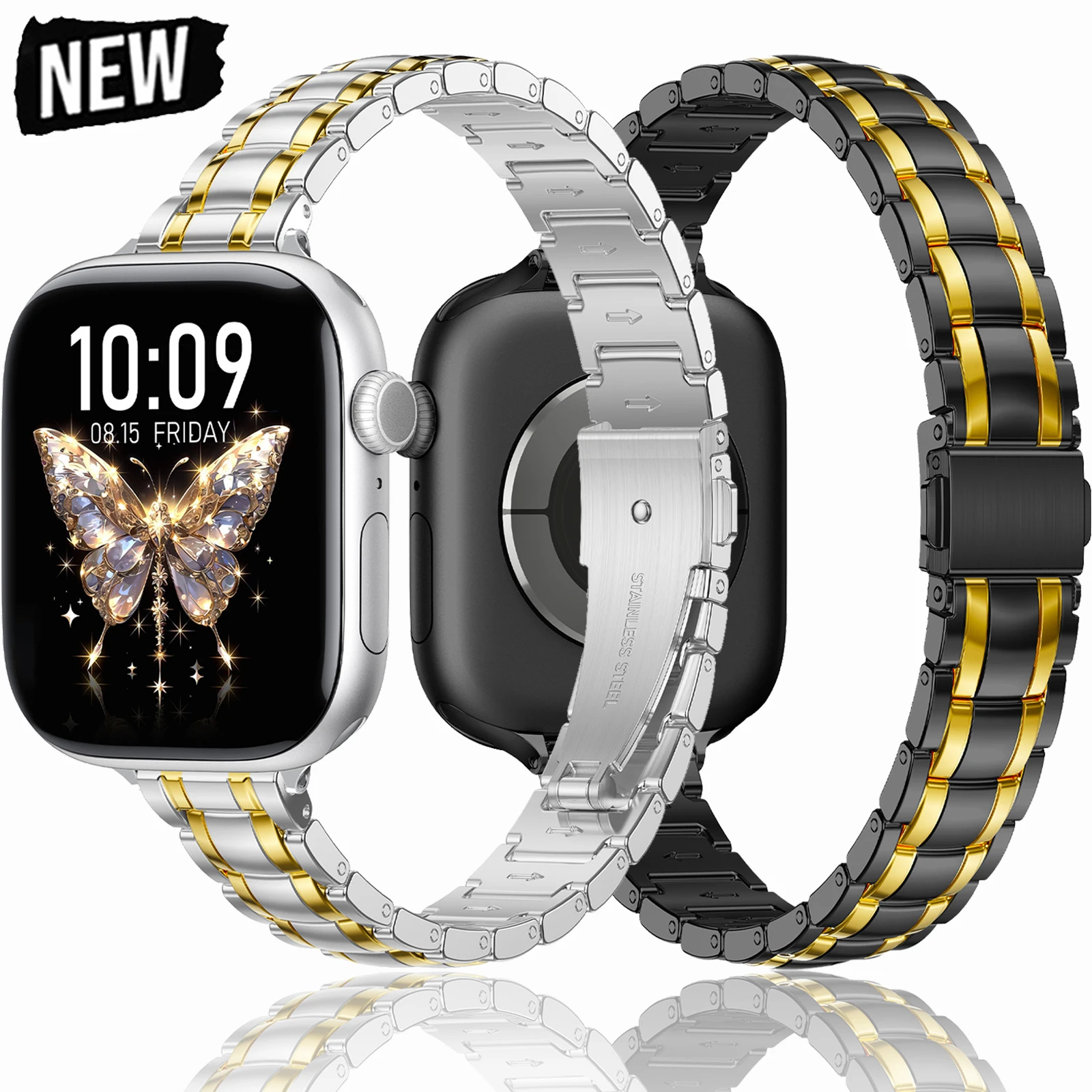 

Slim Stainless Steel for Apple Watch band 40mm 44mm 46mm 49mm 38mm 41 42 45mm Metal Bracelet iWatch series 10 9 se Ultra2 strap
