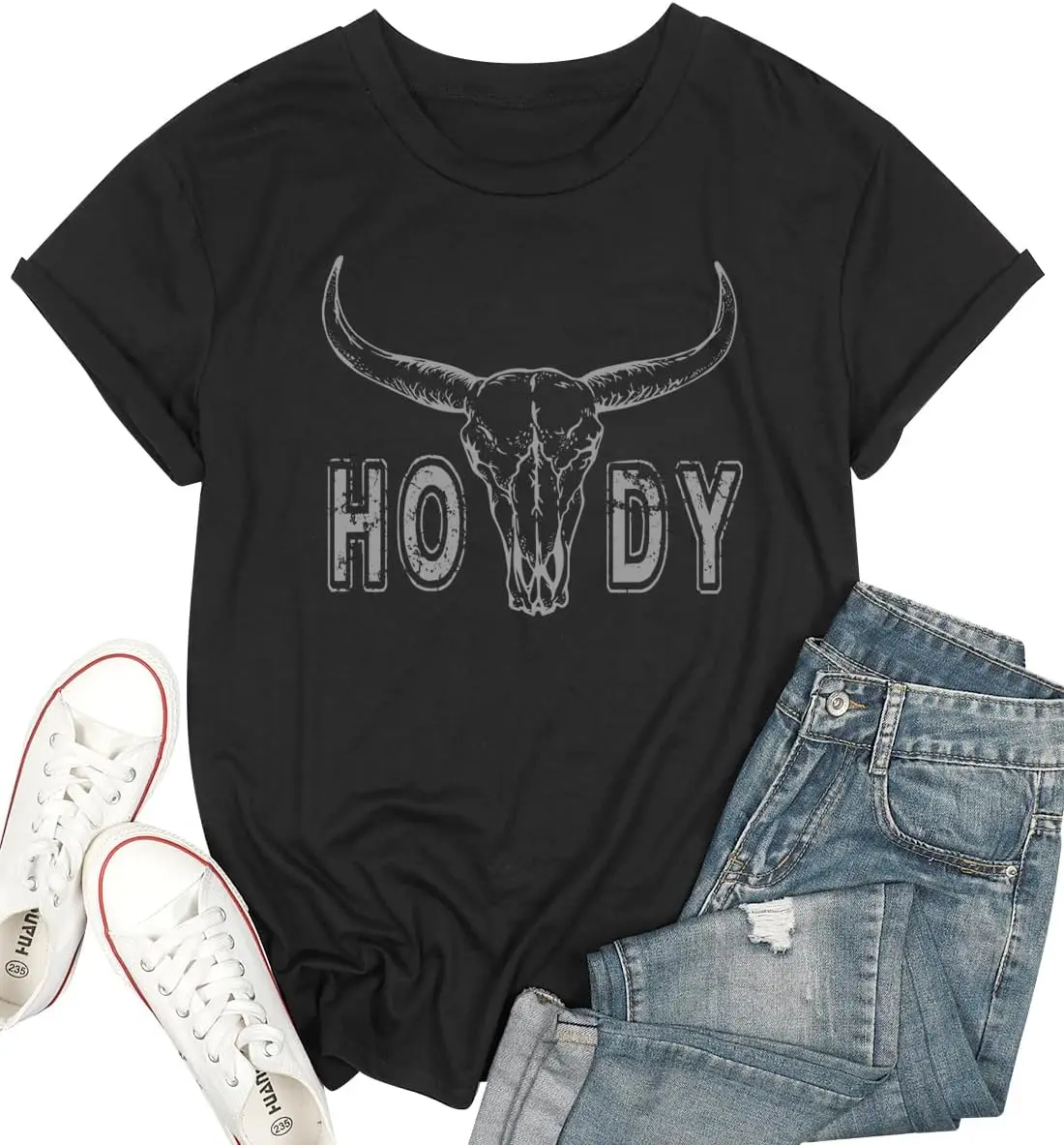 

Womens Cow Skull Shirt Cowgirl Country Concert Tshirt Vintage Western Rodeo Graphic Tee Short Sleeve Casual Summer Top