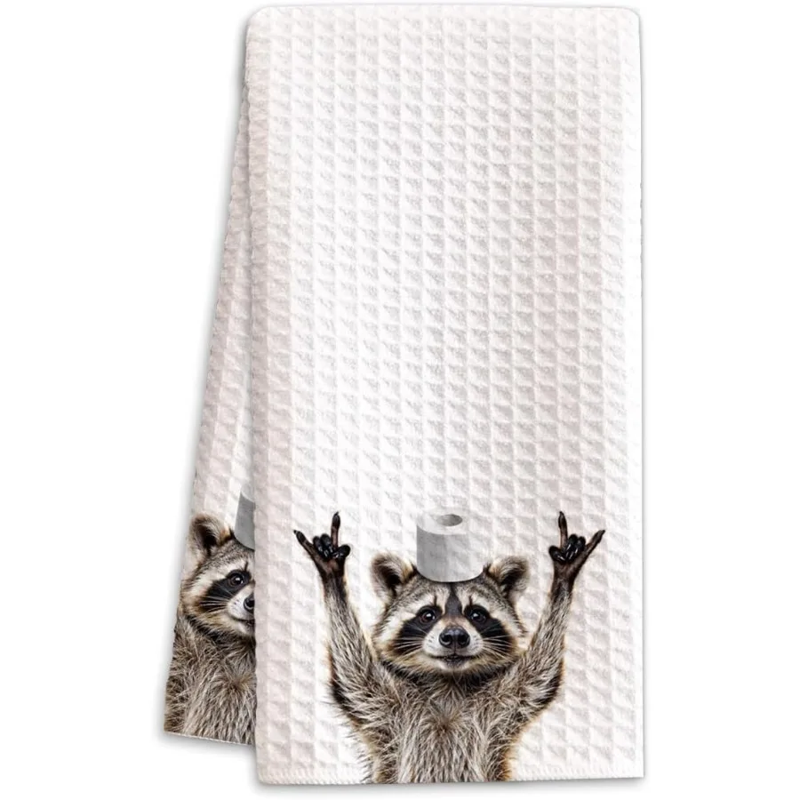 

1 шт. полотенца для рук с изображением енота для ванной комнаты 16x23,5, мягкая микрофибра, подарки с милыми животными для взрослых, тема енота, кухня, ванна для гостей Ro