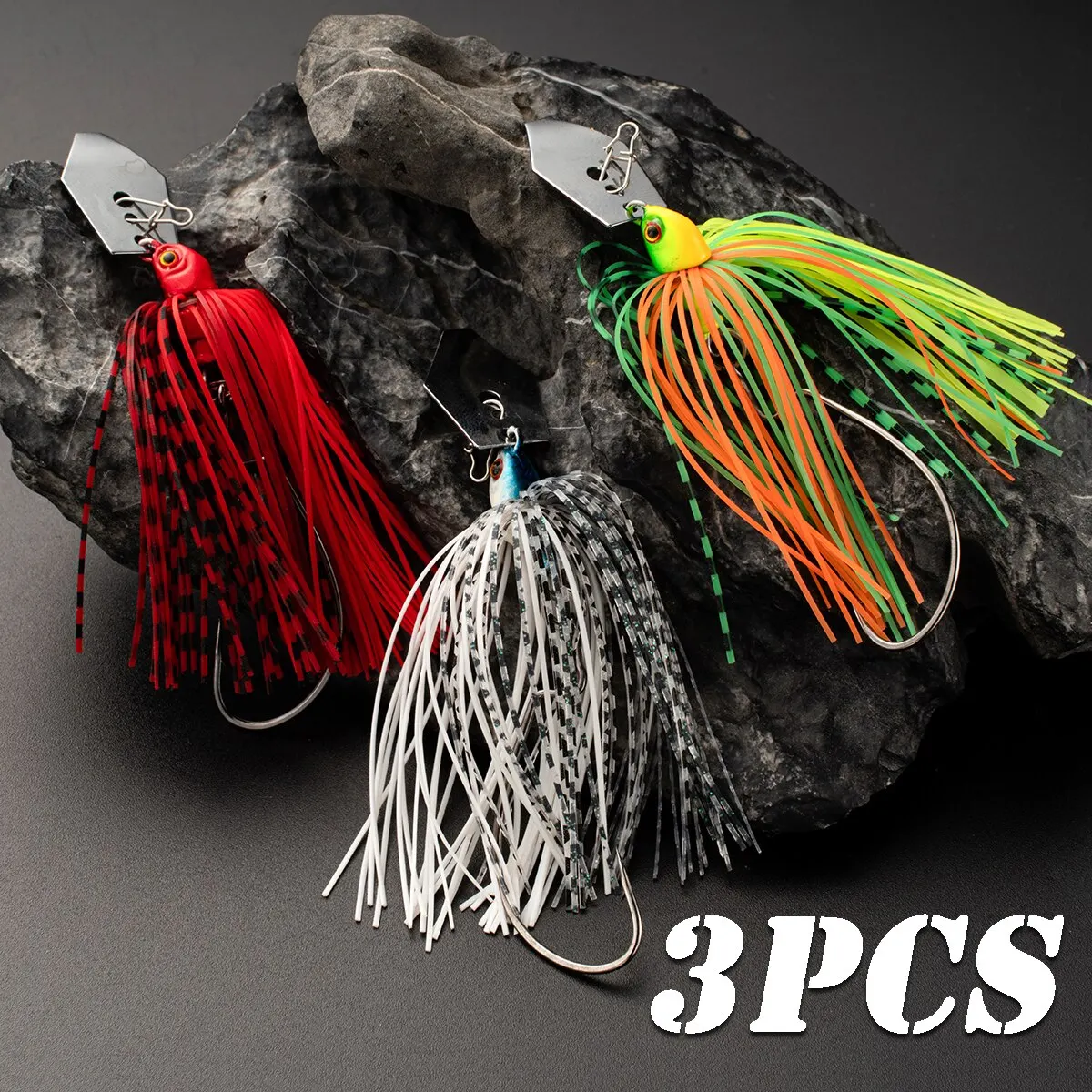 Fishing Lures 3pcs 94mm 9g Blade Metal Bait With Rubber Skirt Artificial Wobbler Buzzbait Jigging Lure Spinner Bait