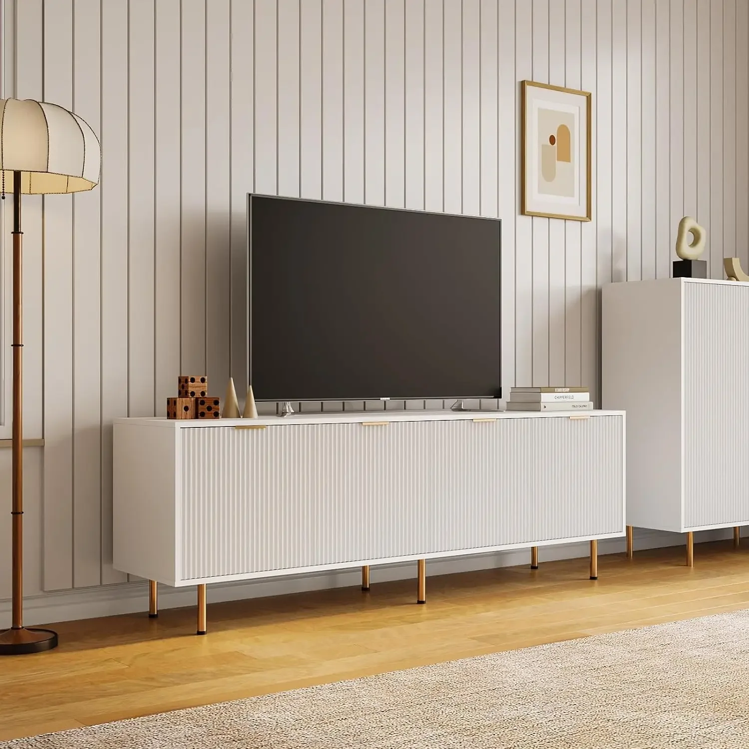 Meados do século moderno TV Stand, Entertainment Center, suporte de madeira com 4 grandes gavetas, Console Media Mesa, 80 "TV Stand