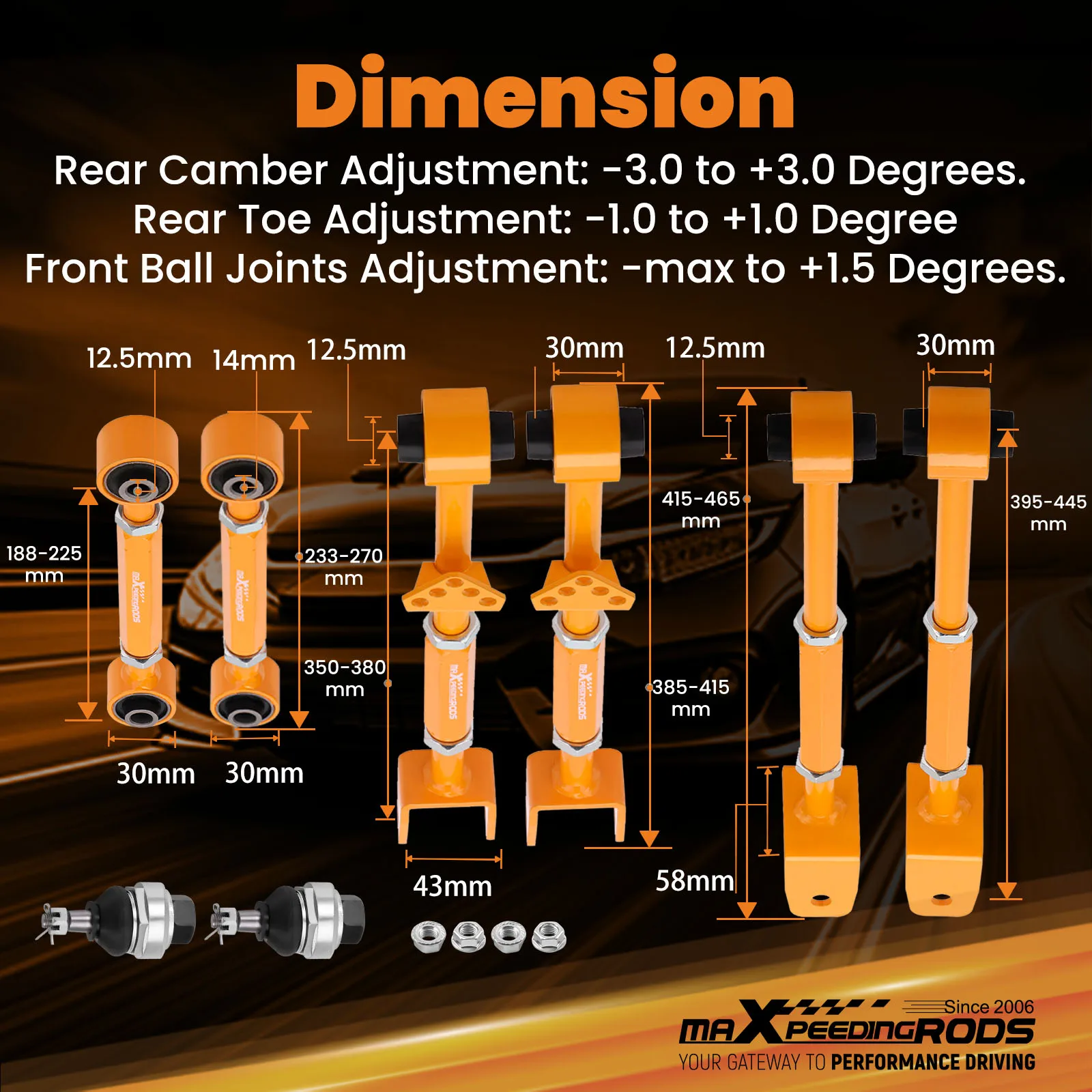 Maxpeedingrods Front Ball Joint & Rear Camber Control Arms Toe Kit Set for Honda Accord 2008-2013