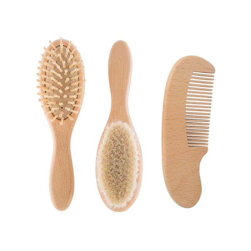 

Baby Hair Comb 3pcs/set Beech Wool Hair Brush for Head Comb for Head Massager for Newborn Baby Girls Boys Baby Shower