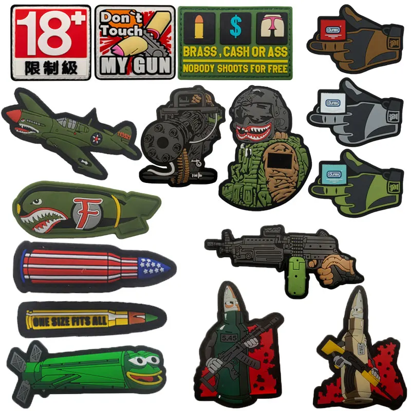 PVC Gelatin Military Series Soldier Submarine Gun Gatling Arm Badge Hook and Loop Patch Morale Badge Backpack Patch