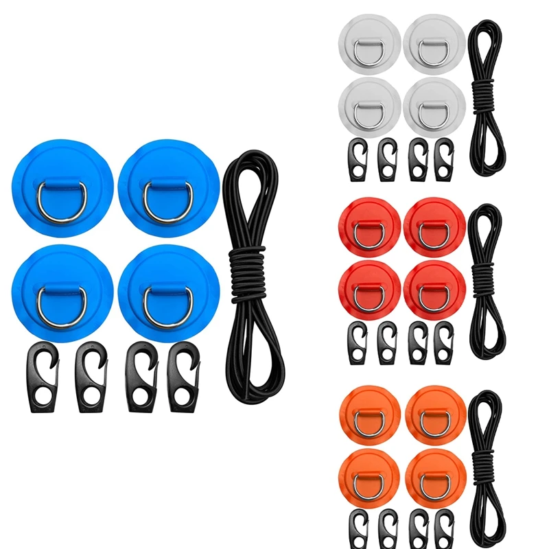 

Top!-Pad Eye Cord Kit,D-Ring Patch+Bungee Shock Cord+Hooks-Deck Lashing Ring With Plate For Boat Kayak Accessories