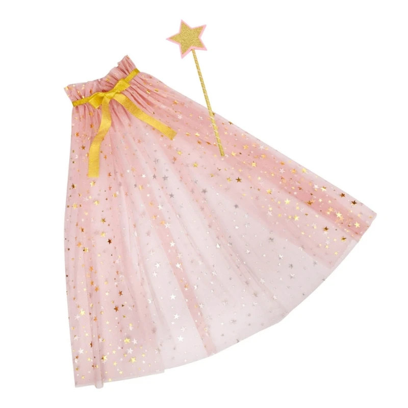 Magical Wand and Tulle Cloak Set for Kids Party and Stage Show Outfits