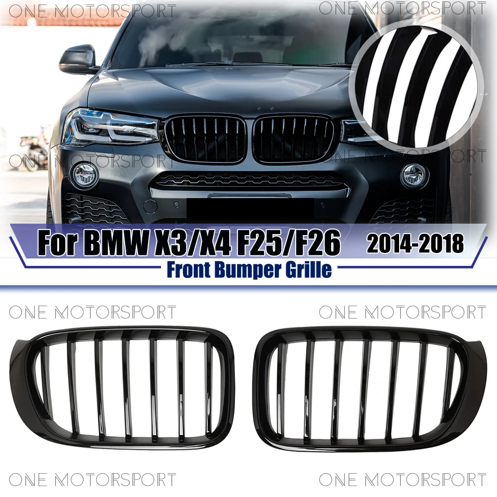 

Single Line Style Racing Grille Bumper Grilles Fit For BMW X3 F25 X4 F26 2014-2018 Glossy Black Front Bumper Grille