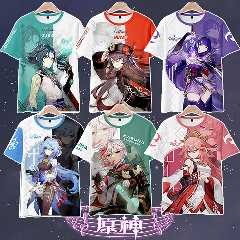 

New Game Anime Genshin Impact Hutao Yae Miko Print T-shirt 3D Men Women Cosplay Tee Shirt Summer Street Harajuku Unisex Clothing