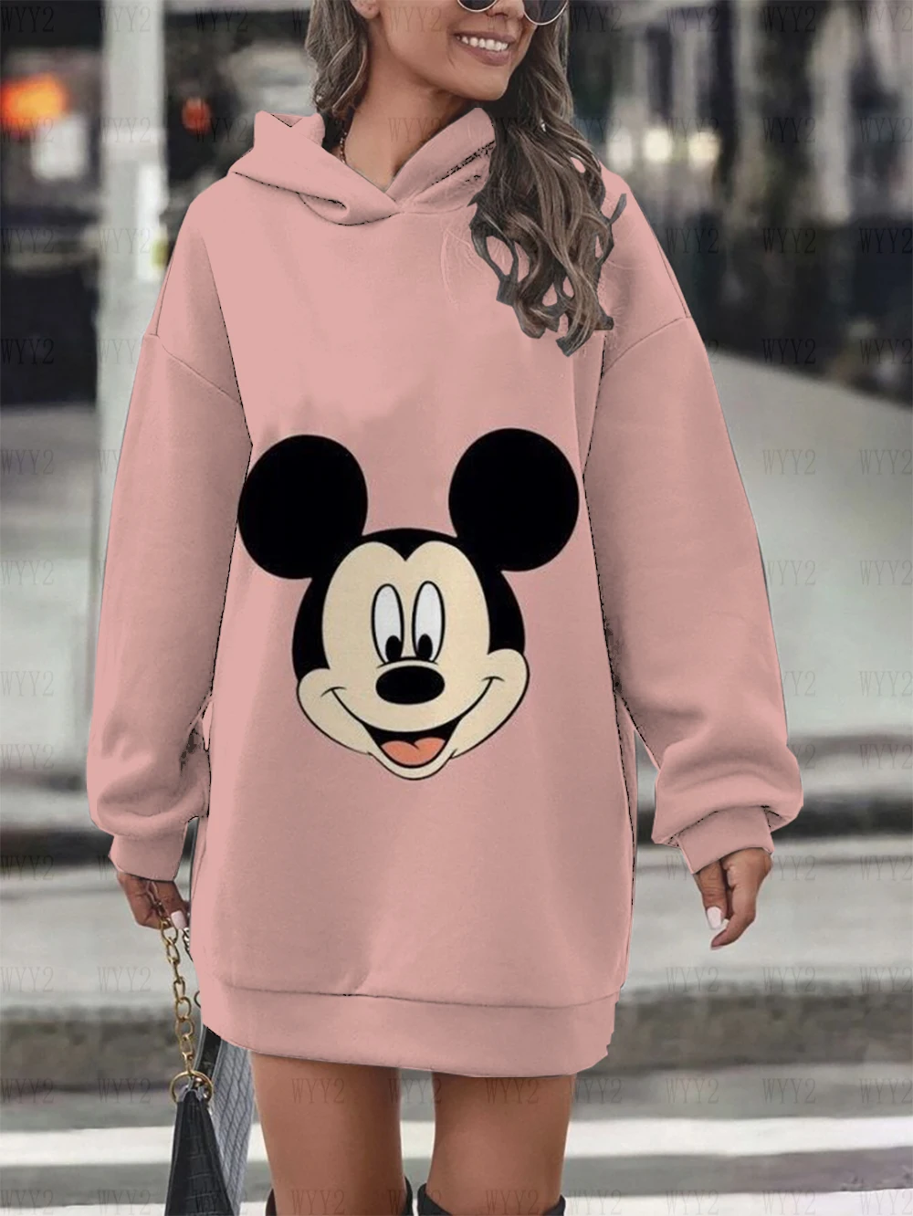 Autumn Winter Disney Mickey Mouse Mickey Print Hoodie Sweater Dress Casual Street Style Fashion Simple Ladies Sweater Dress