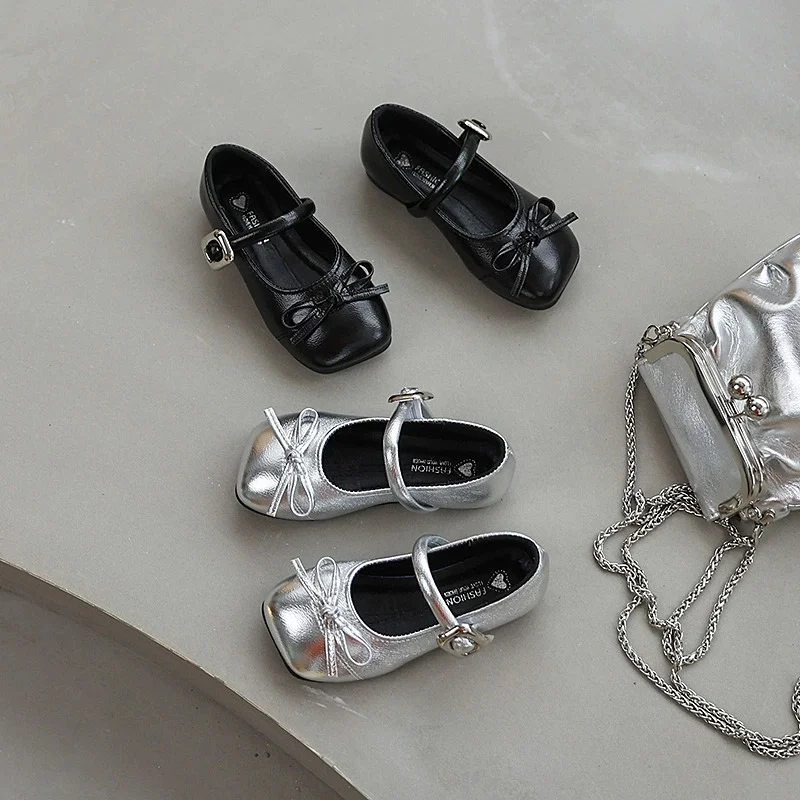 

Girls Bow-Adorned Leather Shoes Spring New Fashion Footwear Children's Casual Sweet Princess Shoes Kids Performance Dance Shoes