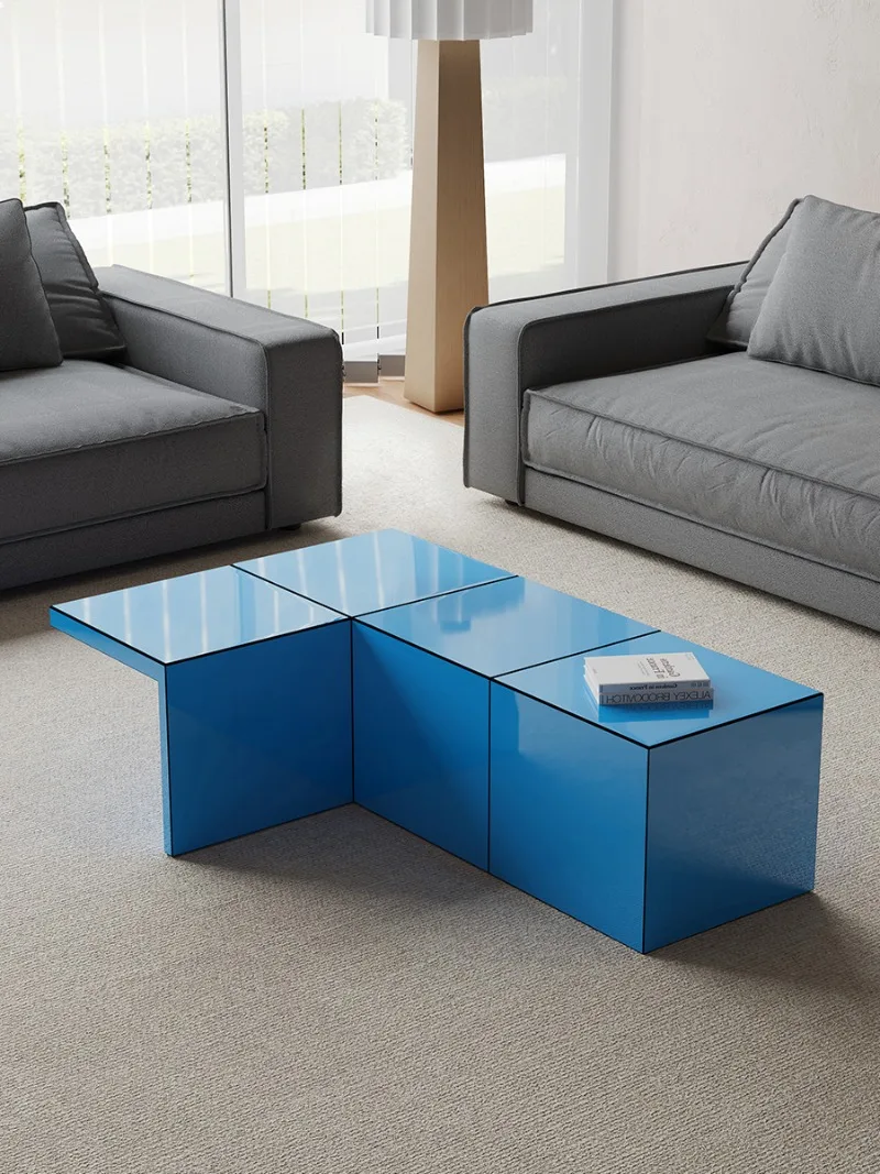 Solid wood Rubik's Cube geometric deformation dopamine Italian Bauhaus blue square table