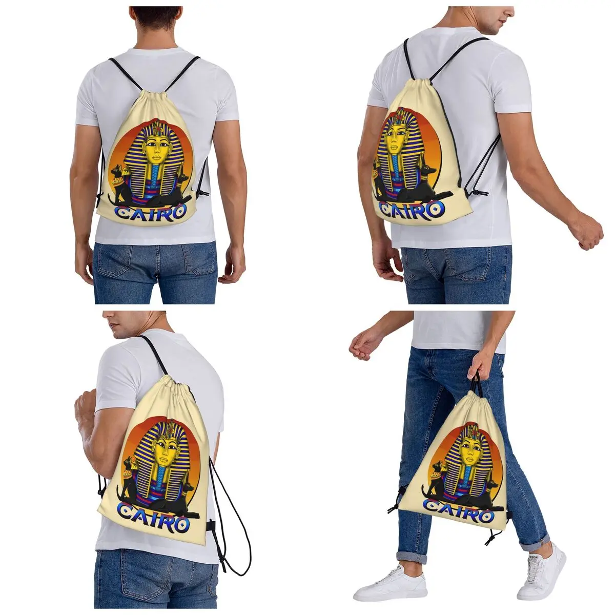 Ancient Gold Pharaoh Egypt King Tut Egyptian Hieroglyphic Backpacks Multi-function Drawstring Bags Shoes Bag Book Bags for Kids