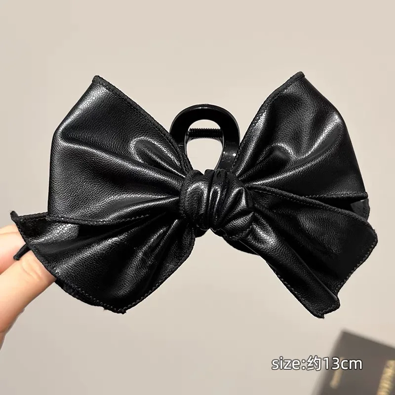 Simple Fashion Black Bow-knot Hair Clip Hair Accessories Ponytail Hairpin PU Big Bows Shark Clip Sweet Grab Clip
