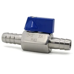 7mm 8mm 10mm 12mm Hose Barb Mini Sanitary Ball Valve Homemade Beer SUS 304 Stainless Steel With Blue Handle