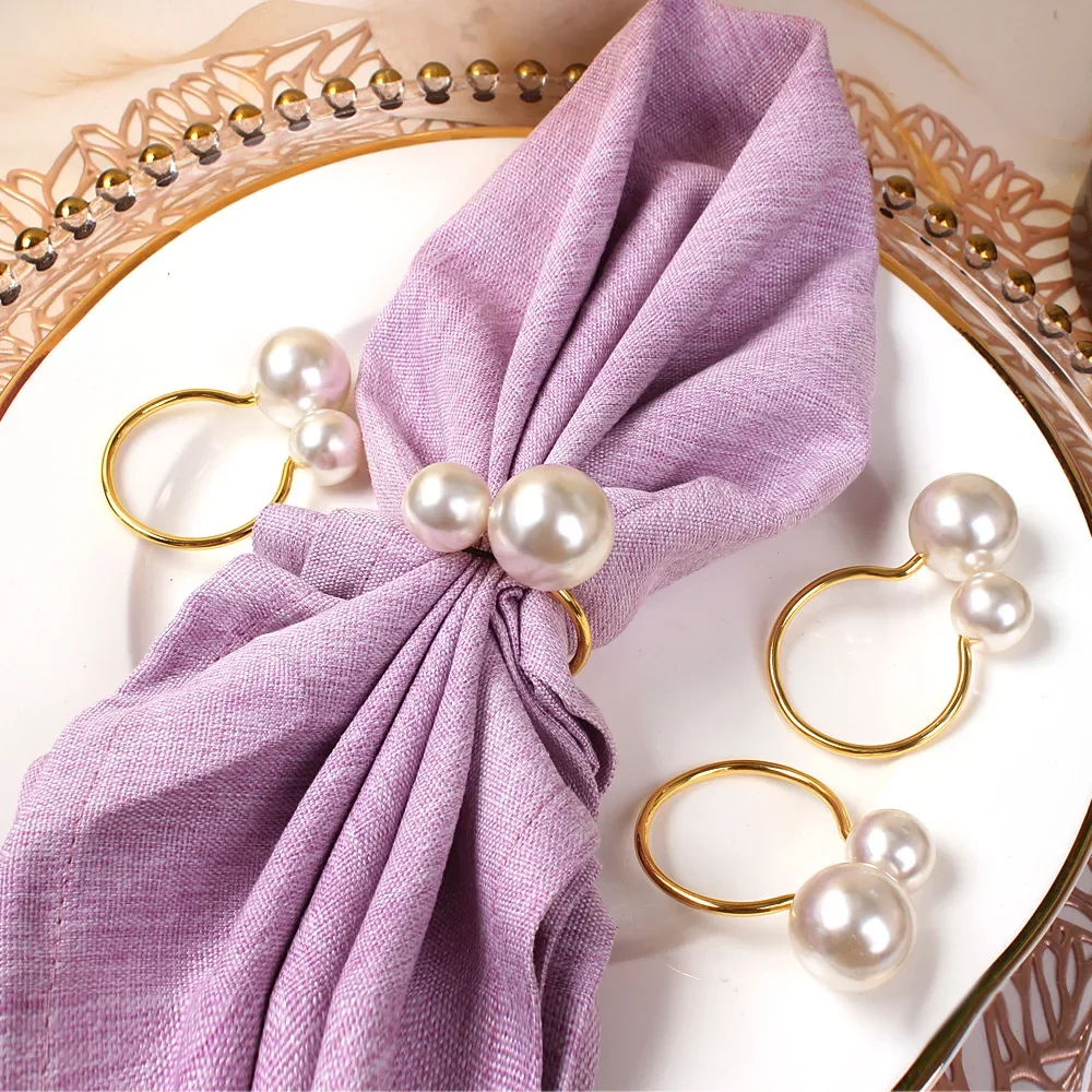 Elegant Pearls Napkin Rings Gold Christening Bangle Metal Napkin Holder Wedding Gift Bridal Shower Decor Party Supplie view 2