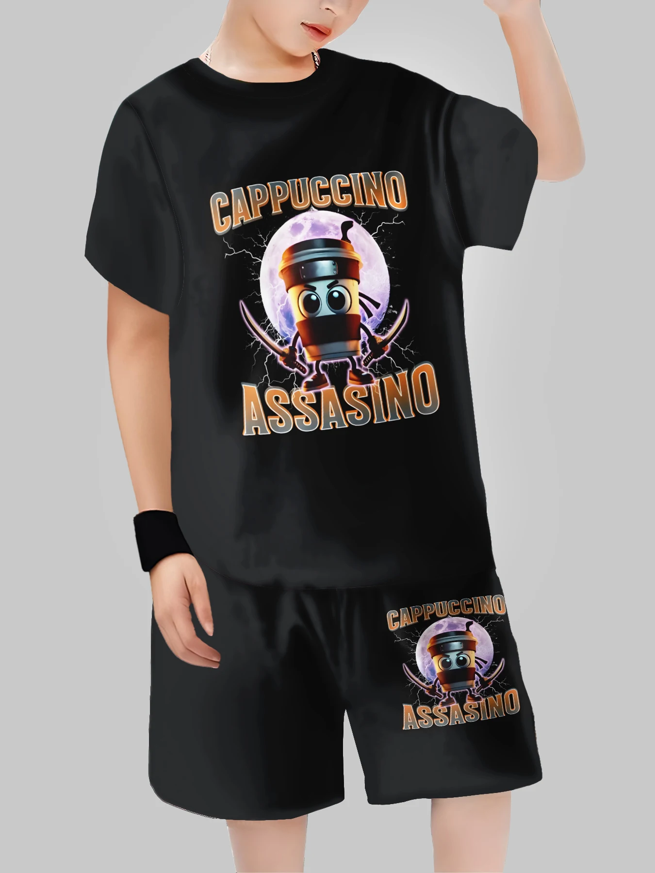 2025 موضة جديدة ألعاب AI TungTungTung Sahur تصميم تي شيرت + شورت ملابس الصيف مجموعة بدلة رياضية تي شيرت وسراويل ملابس أطفال