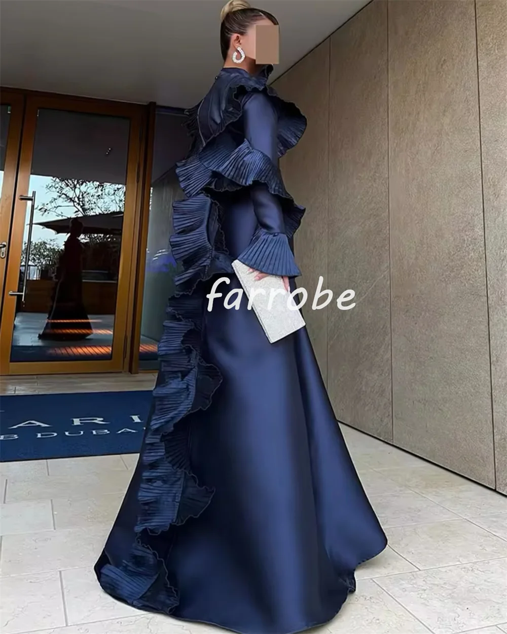 Customized Modern Style Fashion Pleat Ruched A-line High Collar Long Dresses Bespoke Occasion Dresses Casual Pastrol Classic