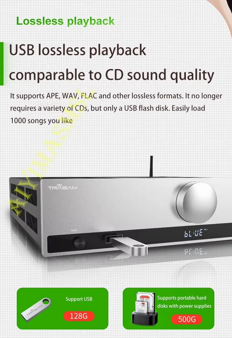 AIYIMA SMSL 2.1 400W HIFI Amplifier Fully symmetric circuit Fiber Coaxial Bluetooth USB Decoder Remote Control Home Player