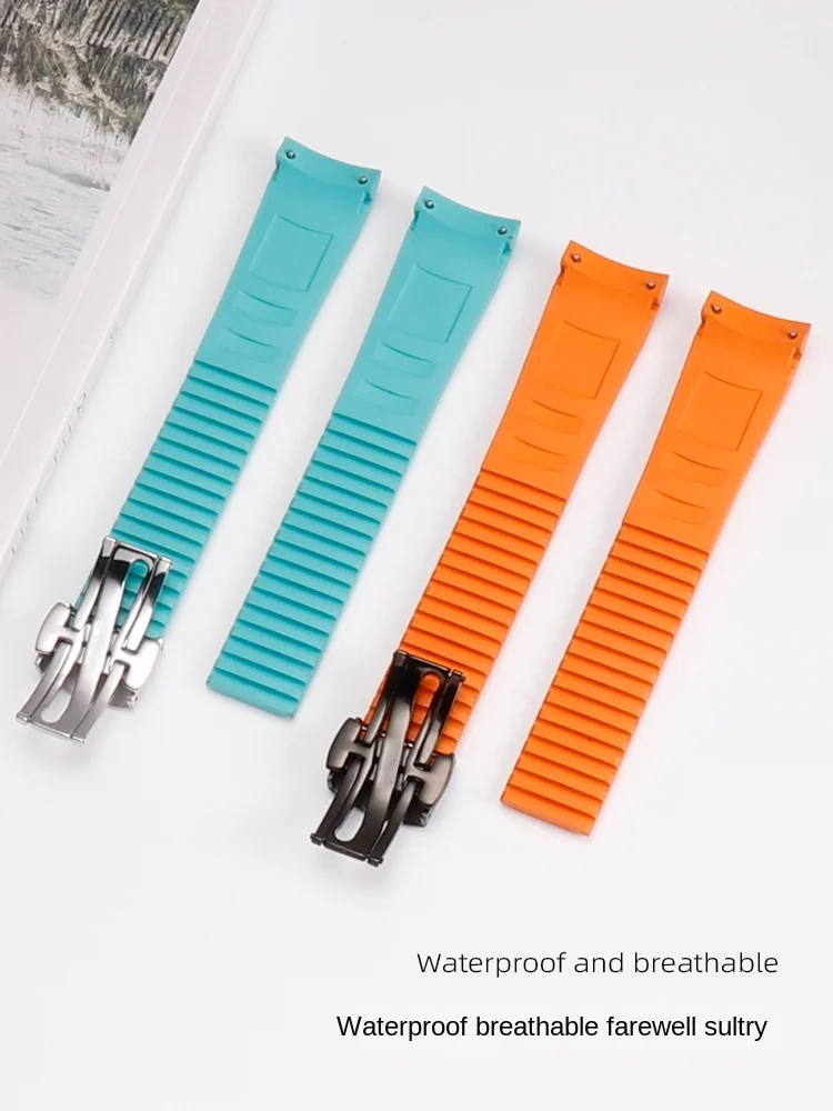 Correa FKM con hebilla plegable de 21mm para Patek Philippe AQUANAUT series VITON correas PP 5167 5164 correa de reloj pulsera con extremo de arco