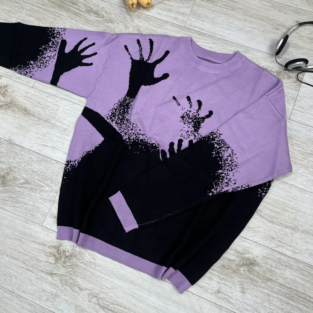 

Новый популярный осенне-зимний свитер с абстрактным жаккардовым узором, повседневный пуловер с круглым вырезом, вязаный, для мужчин и женщин