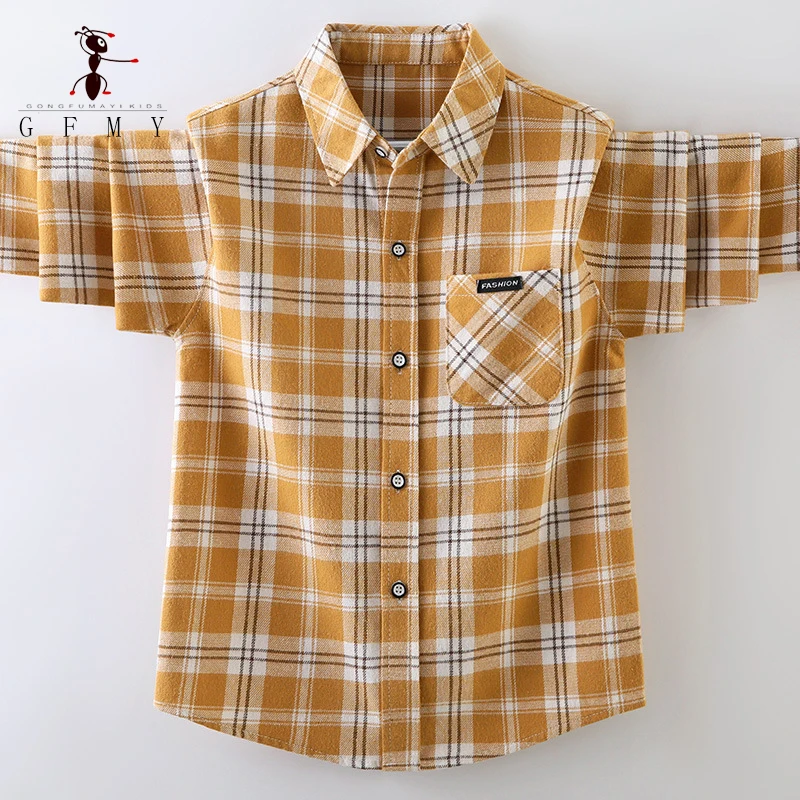 GFMY الأطفال منقوشة قميص 100% القطن المتوترة قميص الأولاد الوقوف طوق كم طويل سترة غير رسمية ربيع الخريف الأطفال بلايز