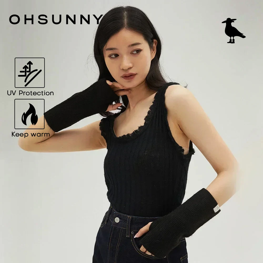 

OhSunny Winter Mittens Gloves for Women,Thermal Hiking Hand Glove,Outdoor Cold-proof Knitting Fingerless Wrist Arm Gloves
