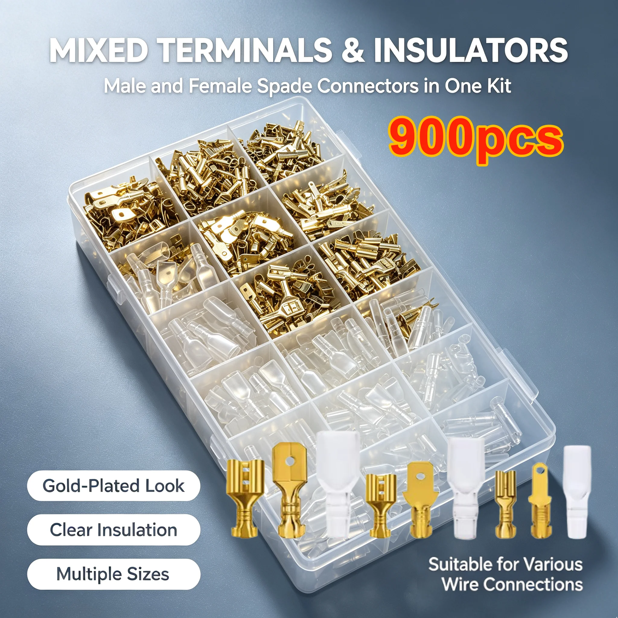 Box Insulated MaleFemale Wire Connector 2.8/4.8/6.3mm Electrical Crimp Terminal Termin Spade Connector Assorted Kit 900pc-135pcs