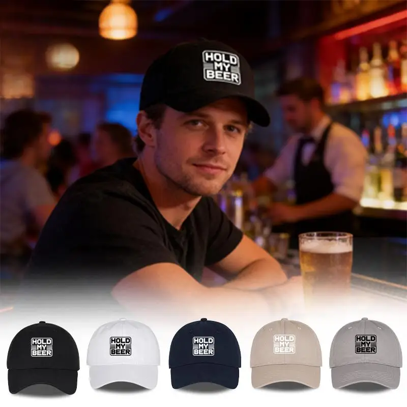 

Бейсболка с принтом «HOLD MY BEER», мягкая, удобная, дышащая, регулируемая, игривый, повседневный стиль в стиле ретро, модная мода унисекс