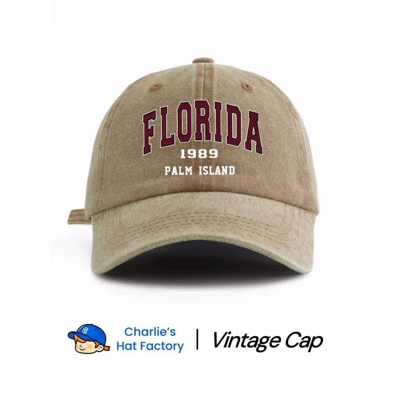 1 pc FLORIDA Print Washed Baseball Cap, Classic Casual Stylish Vintage Soft Sweatband Adjustable Size Lightweight