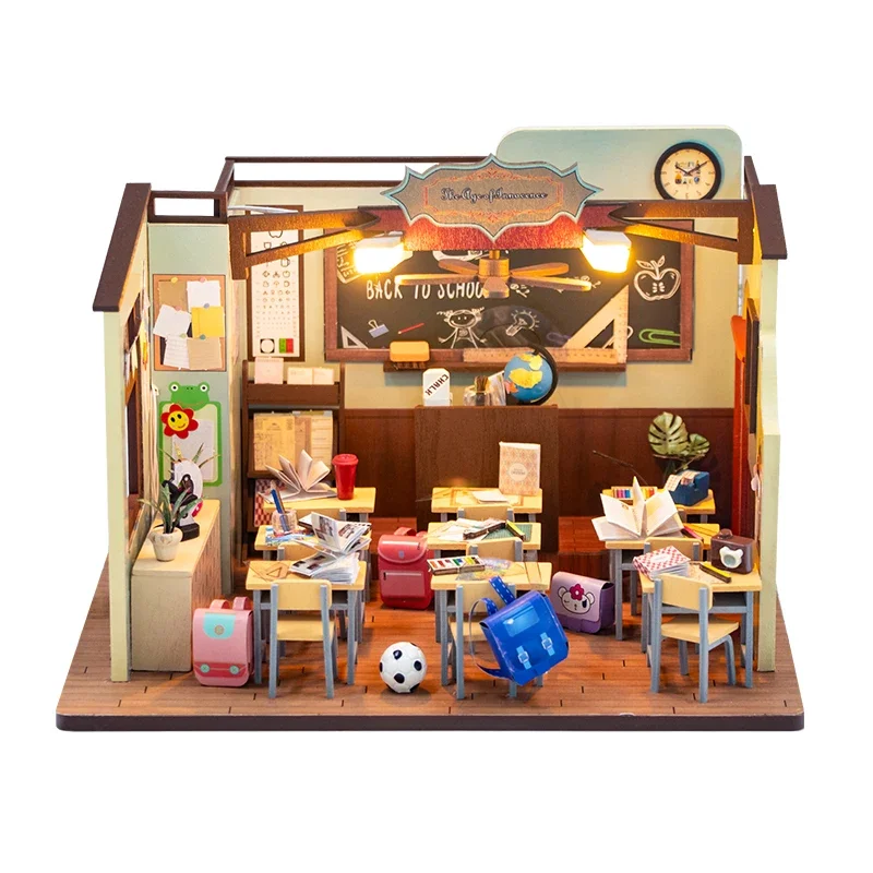 Wooden Mini Doll House 3D Shop Puzzle Assembly Building Model Small House Kit Making Room Toys With Furniture LED Lights Gifts