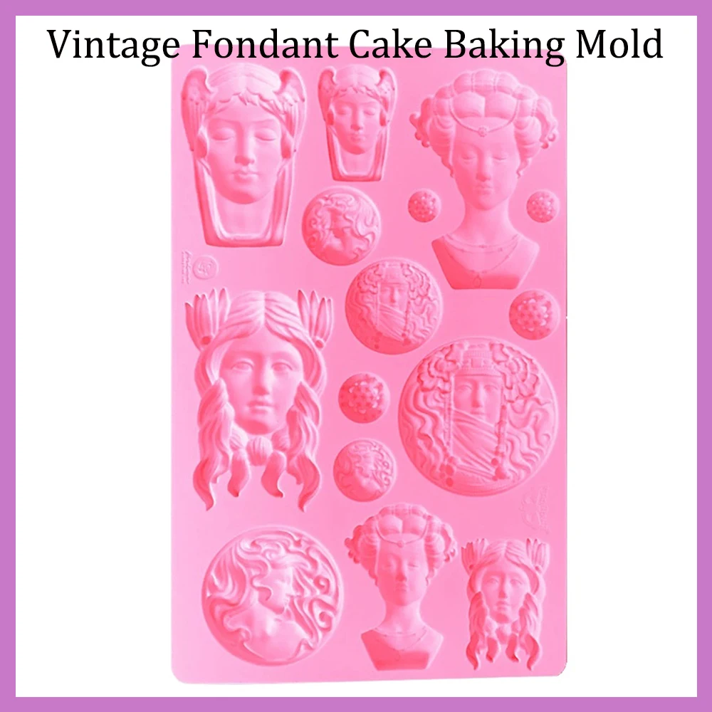 New European Vintage Lady Pattern Silicone Mold For Baking Fondant Cake Resin Clay And Dry Pes Decoration