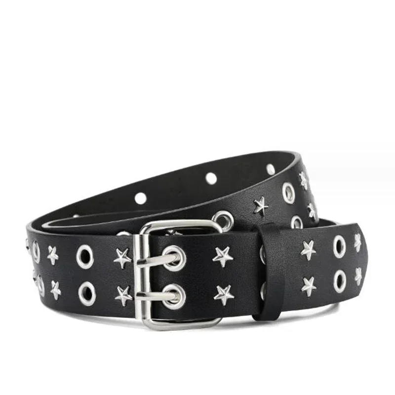 Classical Punk Spike Belt Y2k Men's Leather Belt Fashion Double Row Rivet Belt for Men and Women Studded Waistband Female