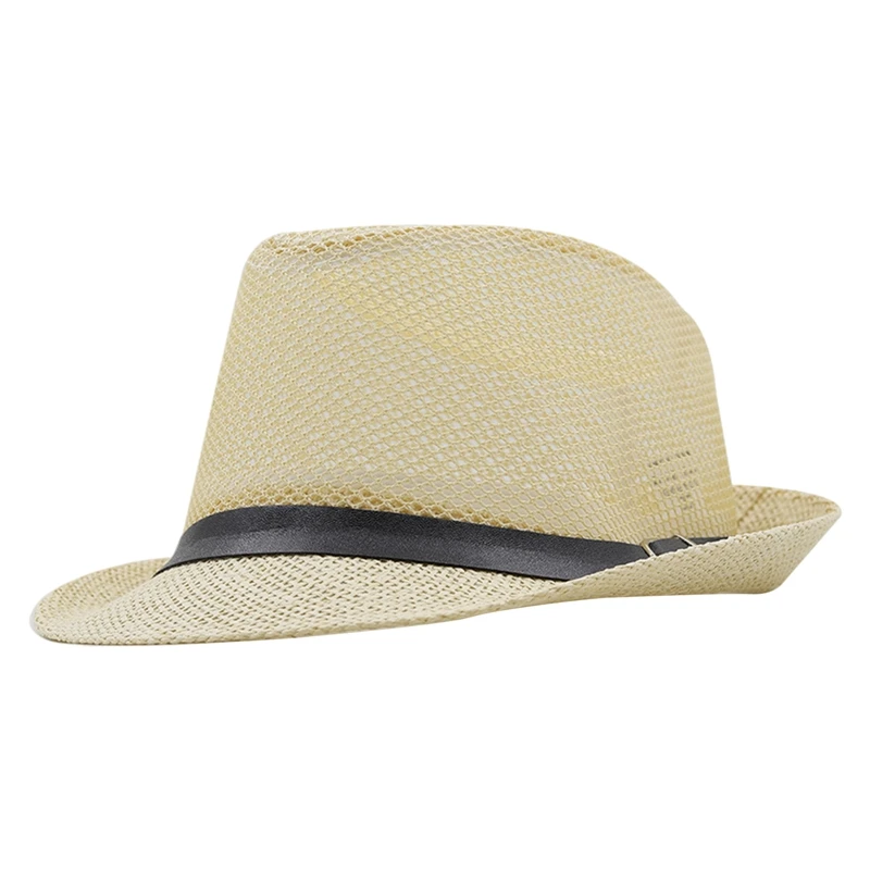 England Men Beach Hat UV Protection Gentleman Hats Fashion Straw Hat Male Trip Holiday Caps Chapeau Hollow Mesh Summer Panama