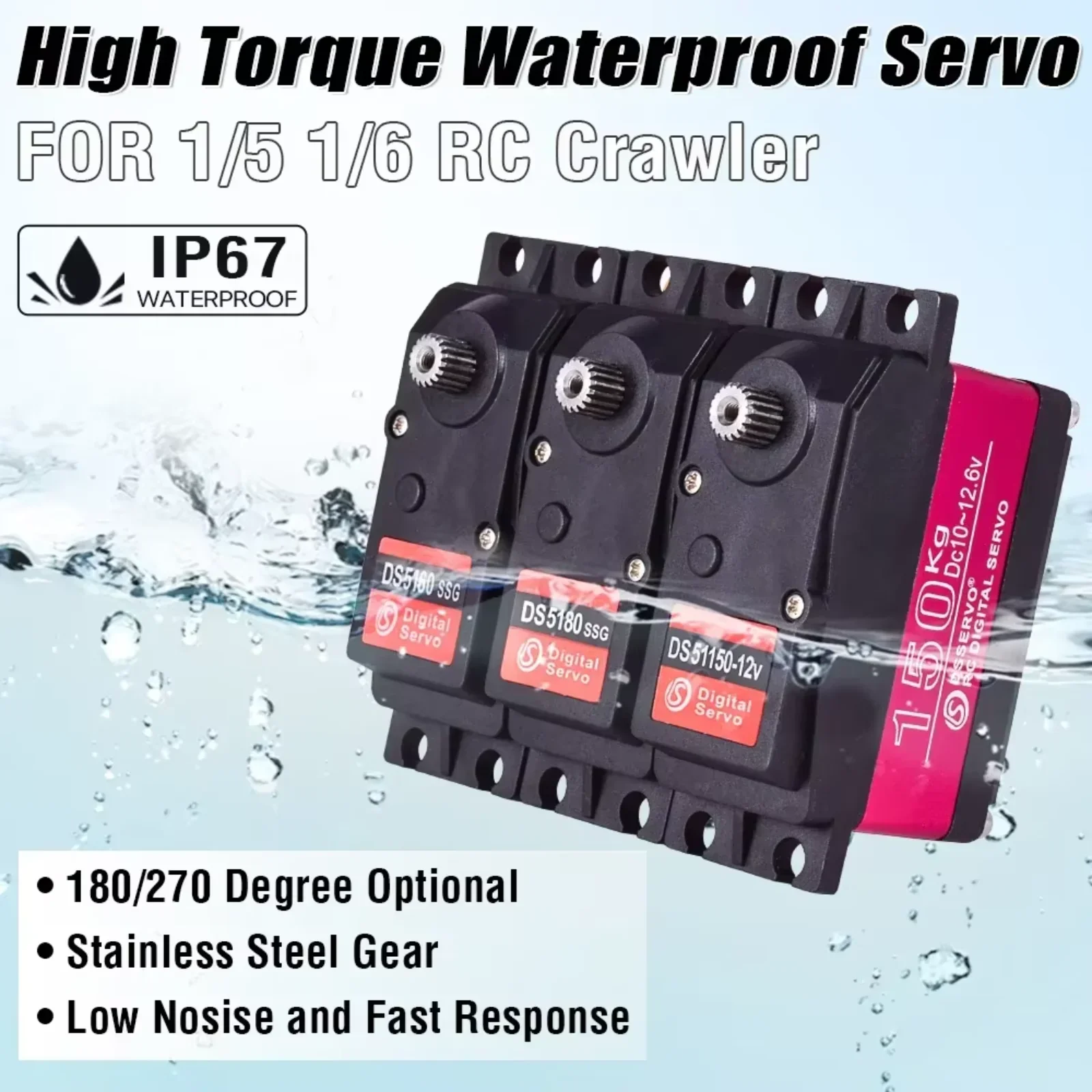 DCSERVO High Torque Waterproof Servo with Aluminum Shell and Stainless Steel Gears for RC Vehicles and Boats - 60-150KG Load Cap