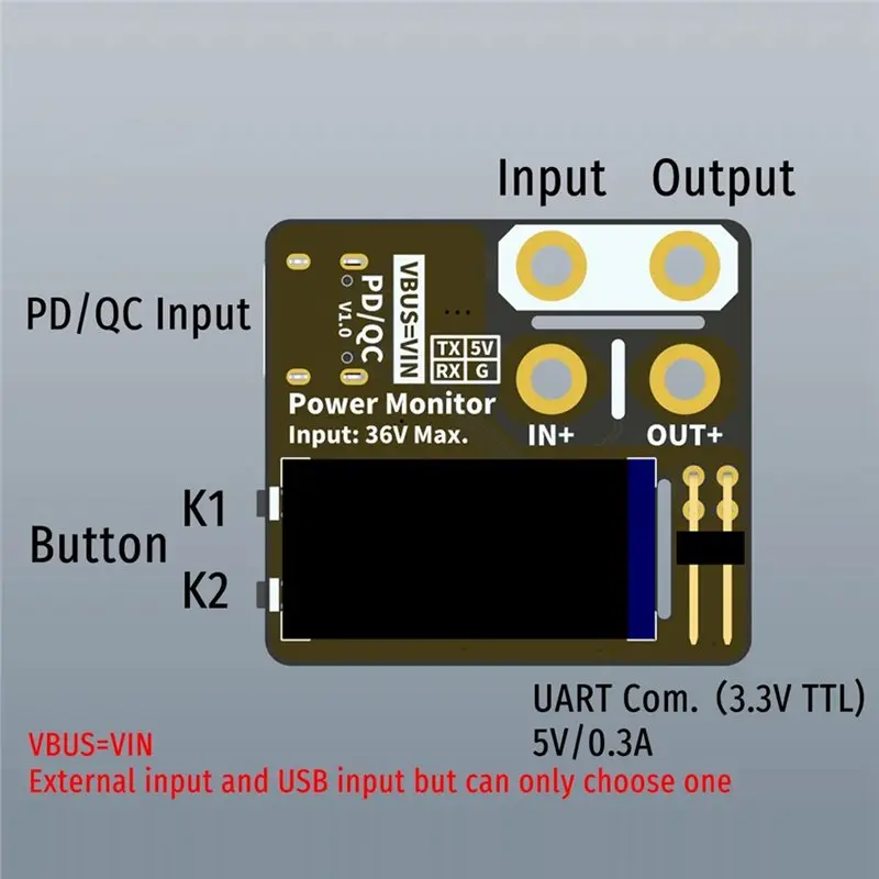 Monitor mocy DC, miernik napięcia i prądu 36V 10A Uart PD QC-A86G — zdjęcie produktu 6