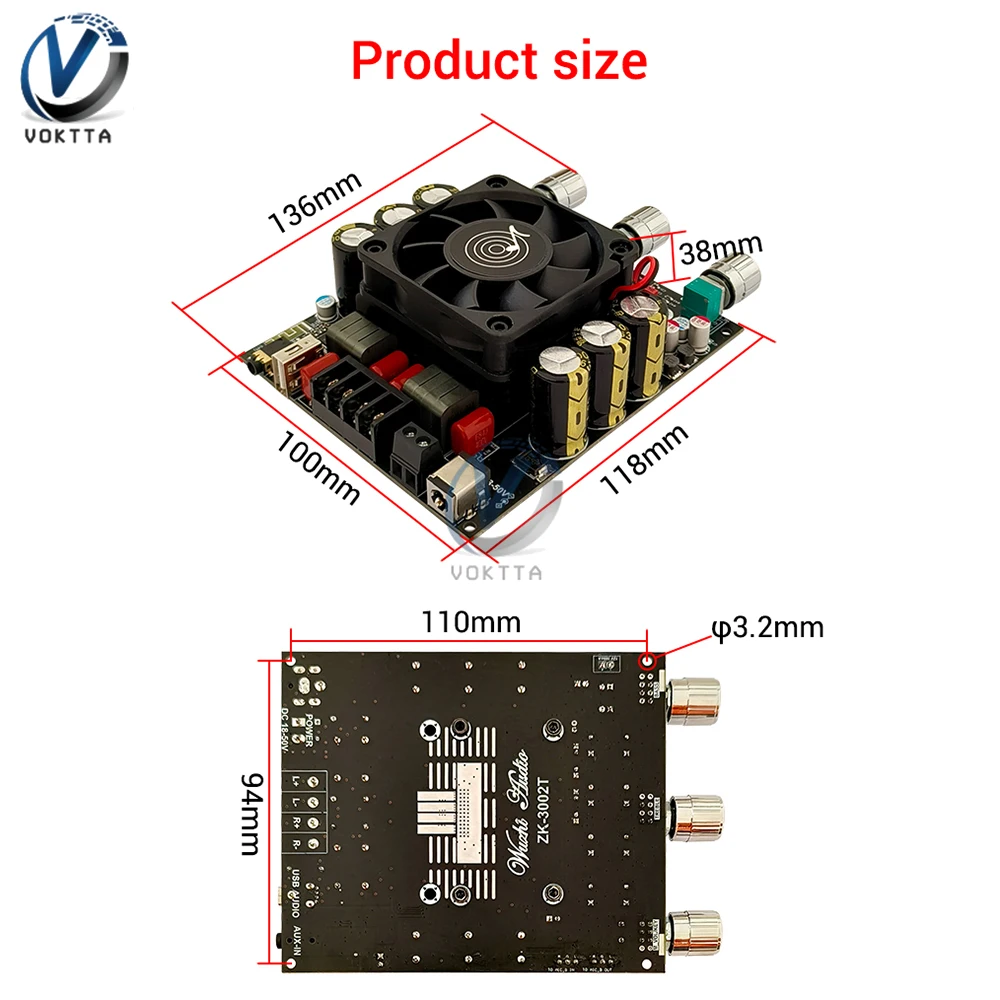 ZK-3002T karta do cyfrowego wzmacniacza mocy Bluetooth 300 wx2 2.0 kanałowy Stereo przedwzmacniacz HiFi TPA3225 Subwoofer o wysokim i niskim tonie